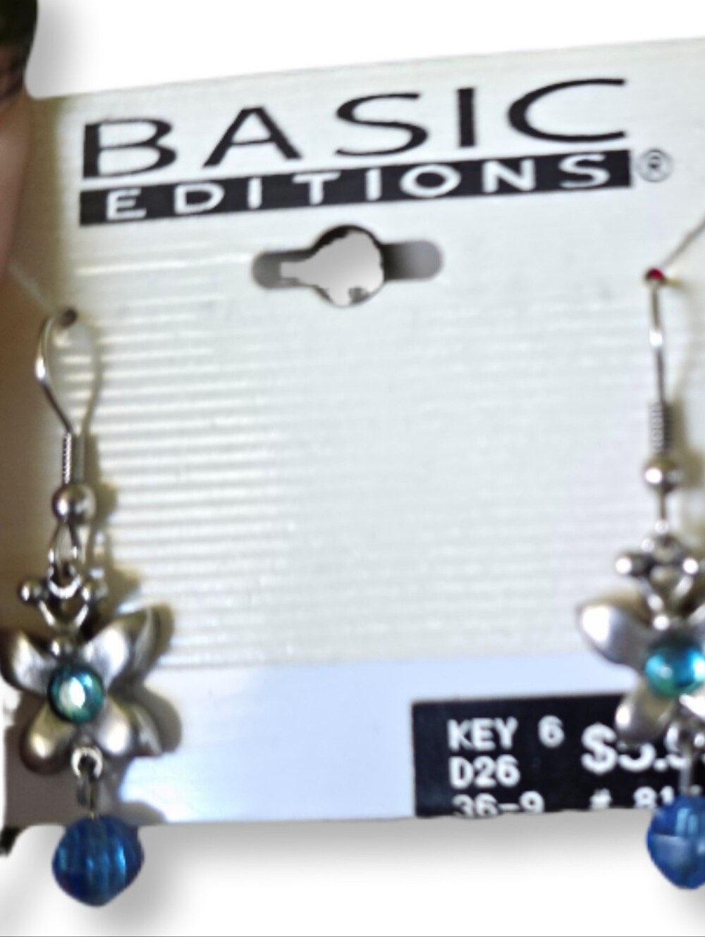 Basic Editions Silver Floral Drop Earrings with Blue Accents